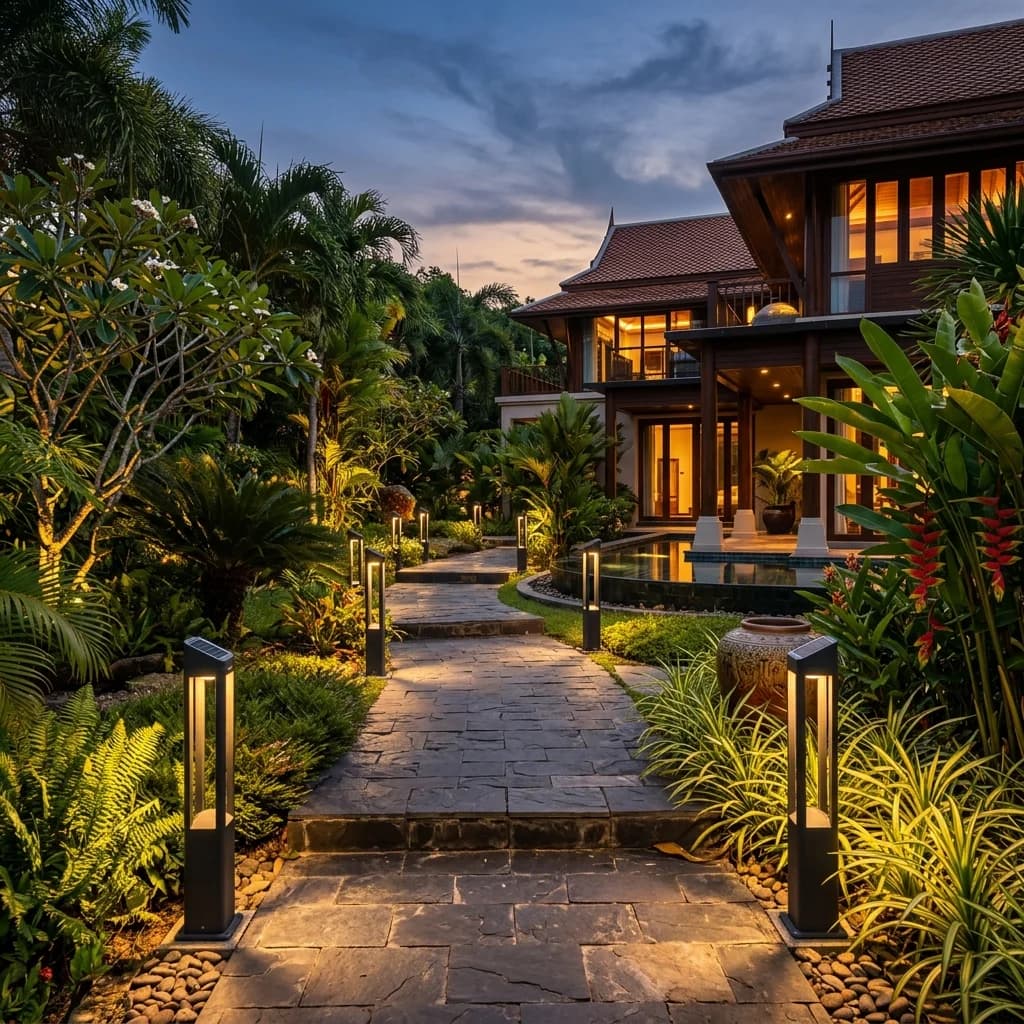 โคมไฟโซลาร์ส่องทางเดินหน้าบ้านและสวนแบบไม่ต้องเดินสาย